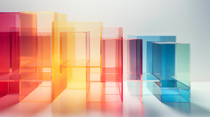 Colorful transparent blocks: a vibrant rainbow of shapes. 