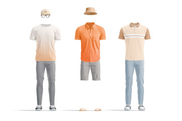 Naklejka premium Blank colored casual summer costume mockup set, front view