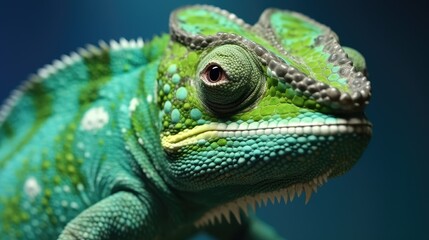 Obraz premium Green colored chameleon, Generative ai.