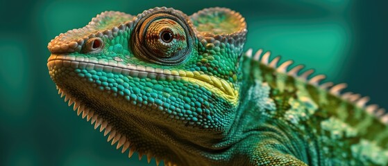 Green colored chameleon, Generative ai.