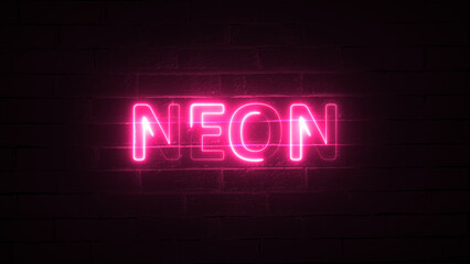 Word in neon style with a brick wall backdrop. Backdrop and neon sign in color.
