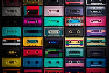 Obraz premium Colorful tape cassettes. Generate Ai