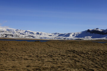 View on a mountain not far from of the village of Vík í Mýrdal located in the south of Iceland