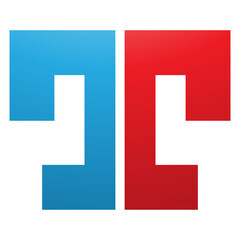 Red and Blue Bold Split Shaped Letter T Icon