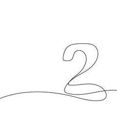 Number 2 drawn by hand with continuous line. Vector icon two in sketch style.
