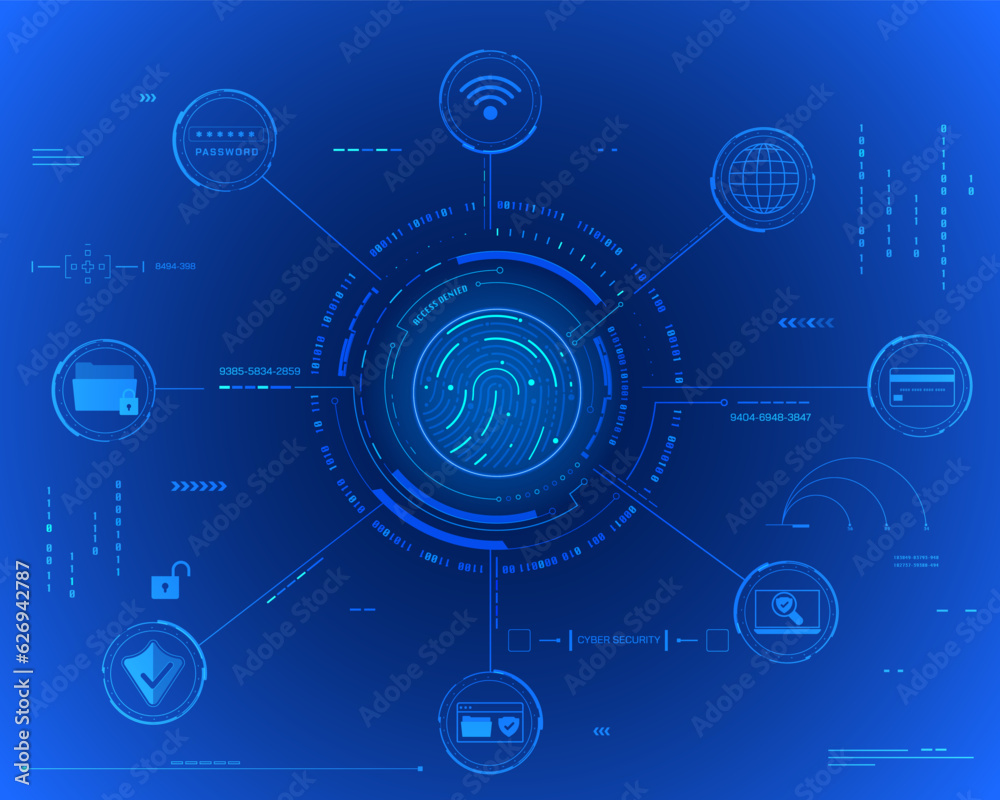 Leinwandbilder technology cyber security online data protection. futuristic fingerprint unlock scanning vector back