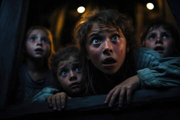 Frightened Group of Kids Listening to Ghost Stories - AI Generated