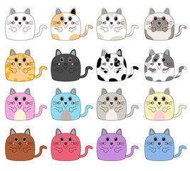 set of cute cat doodle art vector design 