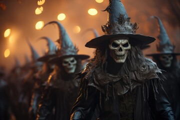 Halloween Parade: People Marching in a Street in Costumes - AI Generated