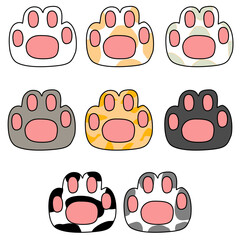 set of cute cat foot doodle art vector design