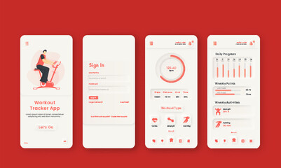 Workout Tracker Mobile App UI Kit Including as Sign In, Sign Up, Daily Process Screens for Responsive Websites.