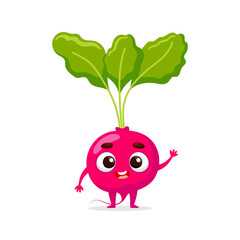 Funny cartoon radish. Kawaii vegetable. Vector food illustration isolated on white background