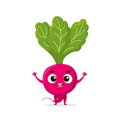 Funny cartoon beetroot. Kawaii vegetable. Vector food illustration isolated on white background
