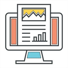 Obraz premium Web analytic information on Computer screen icon. trend graphs report concept. statistic charts for planning and accounting, analysis, audit, management, marketing, research vector illustration.