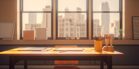 Serenely Empty Classroom Bathed in Radiant Natural Light - AI generated