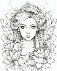 Enchanting Fairy Princess: A Beautiful Coloring Page - Delightful Illustration of a Cute Cartoon Character, Perfect for Coloring in Black and White