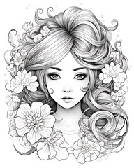 Enchanting Fairy Princess: A Beautiful Coloring Page - Delightful Illustration of a Cute Cartoon Character, Perfect for Coloring in Black and White