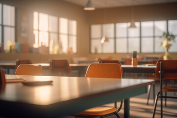 Serenely Empty Classroom Bathed in Radiant Natural Light - AI generated