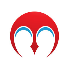 Red and Blue Round Letter M Icon with Pointy Tips