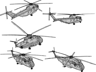 Vector illustration sketch of a patient health rescue combat helicopter