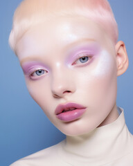 Portrait of a beautiful albino woman with a fancy glitter color makeup