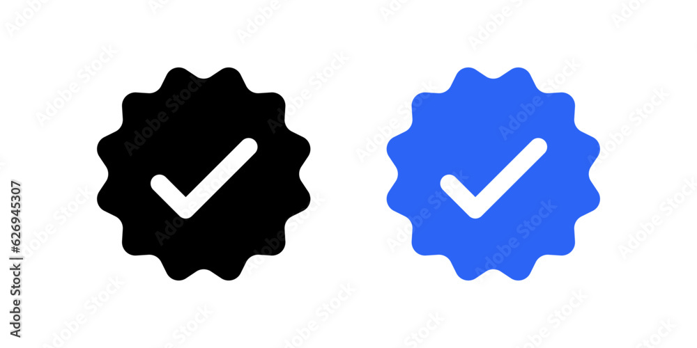Poster blue verified badge or tag check mark tick icon approved symbol. valid icon , social media account p