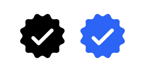 blue verified badge or tag check mark tick icon approved symbol. valid icon , social media account profile verification icons - obrazy, fototapety, plakaty