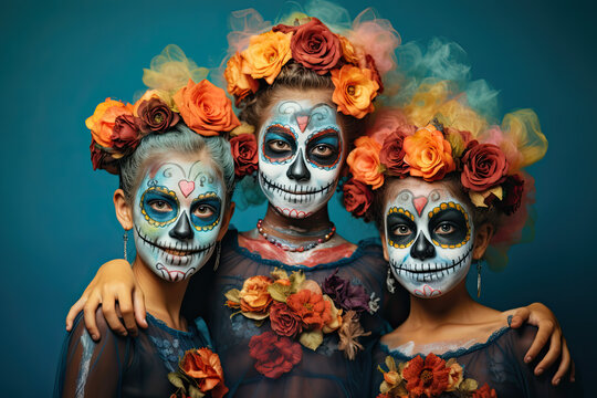 studio portrait of girls made up as catrinas