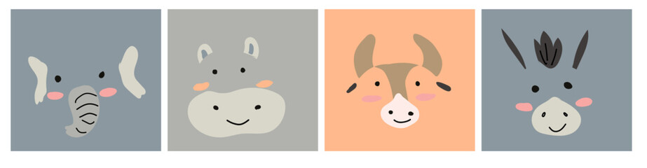 cute simple portraits of wild and domestic animals of scandinavian style