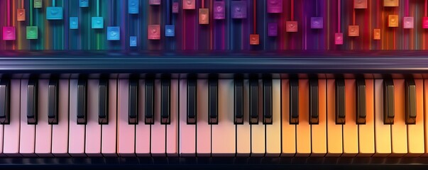 Fototapeta premium colorful piano keys background.piano keyboard background.