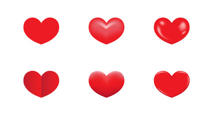 a set 3d red heart icon on white background