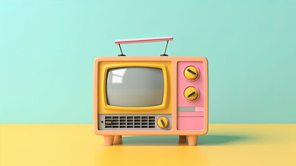 A charming cartoon retro TV in a minimalistic style. captures the essence of the Analog to Digital T.V. Day concept, evoking nostalgia and a sense of celebration
