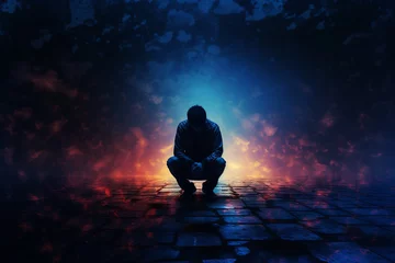 Foto op Plexiglas depressed man alone in dark  © damien