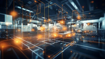 Smart factory concept, abstract tech background, demonstrating Industry 4.0 revolution through automation and data exchange in manufacturing technologies. Generative AI