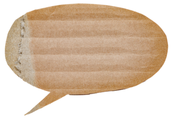 Cardboard speech bubble of round elliptical shape with copy space for text on transparent or white background