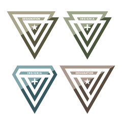 Insignia logo icon set. White triangular elements on a dark background. Vector isolated signs.