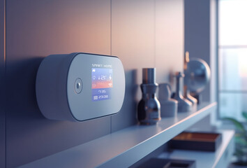 Smart Home control system on the wall. Thermostat for temperature adjustments, saving money on energy costs. AI generated