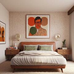 Mago_bedroom_white_poster_on_wall__grey_colors_midcentury_style