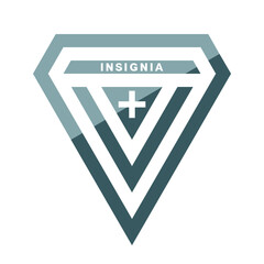 Truncated rhombus logo design element with insignia lettering and cross icon