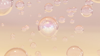 Cosmetic serum bubbles on bright background. collagen bubble design. Moisturizing Cream and Serum Concept. 3D rendering