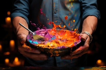 Brushstrokes of Brilliance": Unraveling the Artist's Imagination - An Enthralling Display of Skill as Paintbrushes Dance Across a Colorful Palette to Craft a Masterpiece Generative AI
