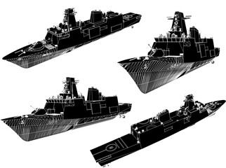 Vector sketch illustration of a fully armed naval commando warship © nur