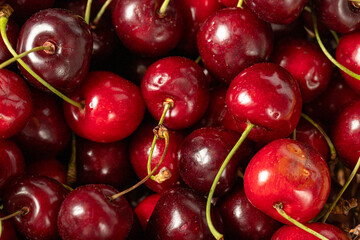 Close-up cherry. Fresh cherry food background. Healthy and fresh fruit