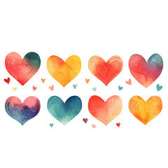 vector watercolor hand-drawn heart collection