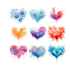 vector watercolor hand-drawn heart collection