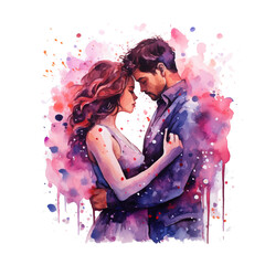 Vector flat Valentine's Day background with a couple holding hands in watercolor style