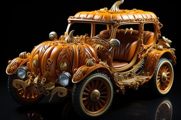Halloween oldtimer car from pumpkins.  - obrazy, fototapety, plakaty