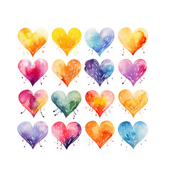 vector watercolor hand-drawn heart collection