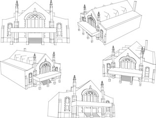 Vector sketch illustration of classic vintage old church architecture building