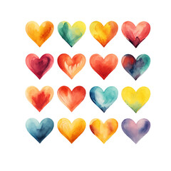 vector watercolor hand-drawn heart collection